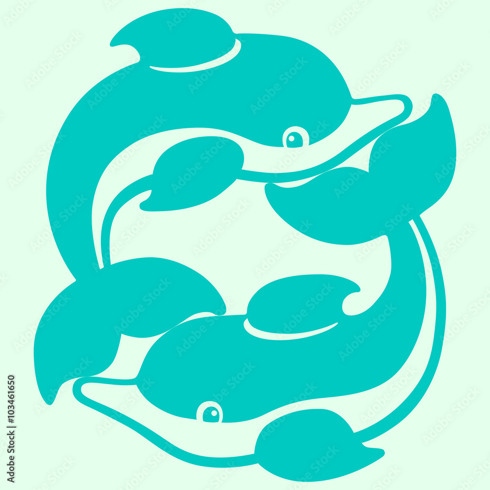 Obraz premium Playing dolphins cartoon drawing