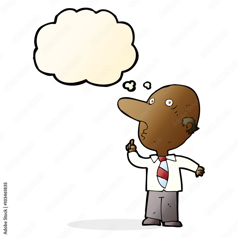 cartoon bald man asking question with thought bubble