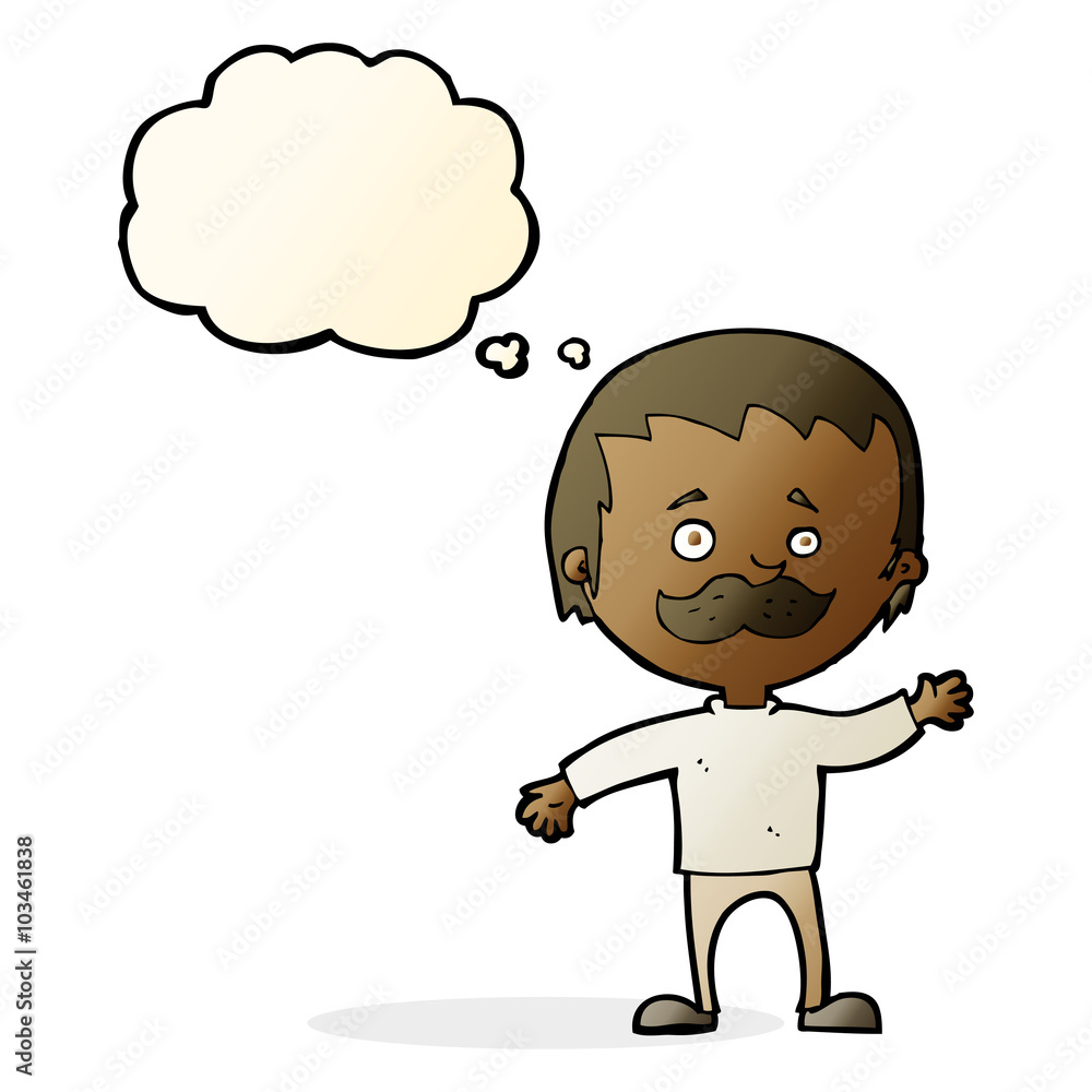 cartoon man with mustache waving with thought bubble cartoon man with mustache waving with thought bubble