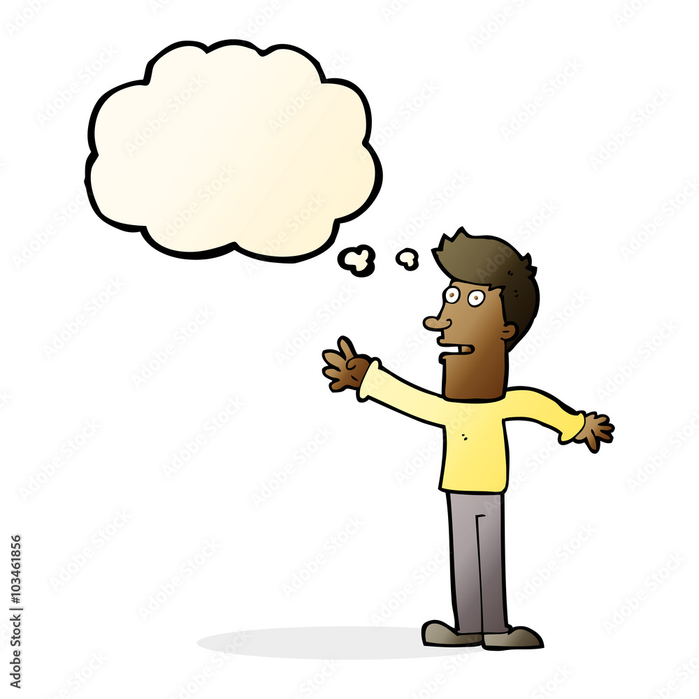 cartoon man reaching with thought bubble cartoon man reaching with thought bubble
