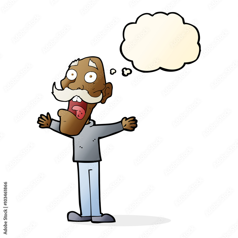 cartoon stressed old man with thought bubble cartoon stressed old man with thought bubble