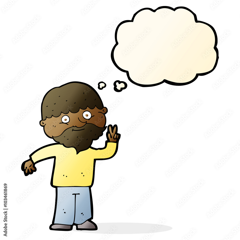 cartoon man giving peace sign with thought bubble cartoon man giving peace sign with thought bubble