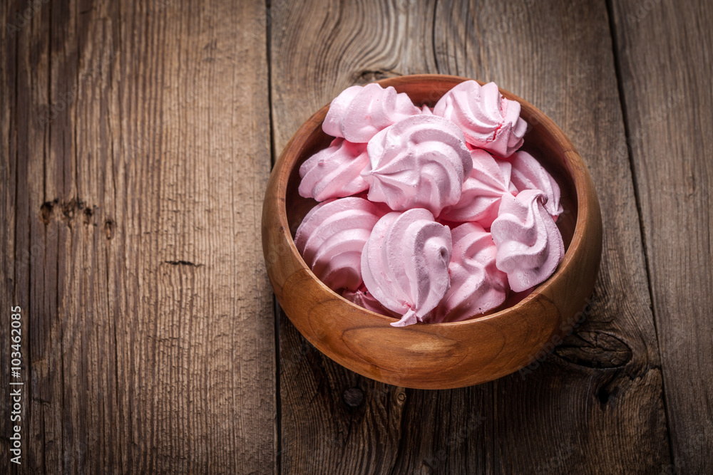 Pink meringue cookies.