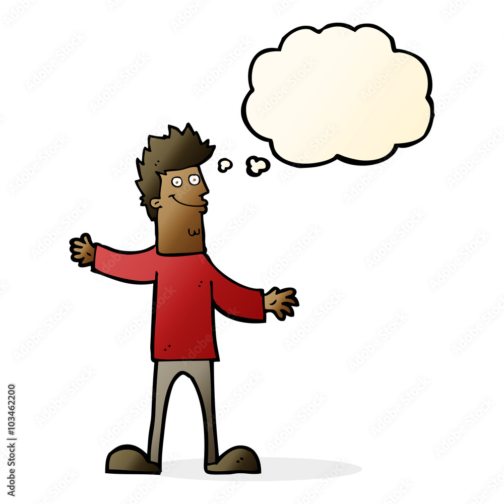 Fototapeta premium cartoon happy man with thought bubble