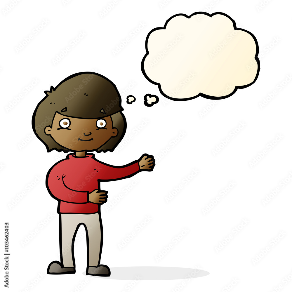 cartoon happy person with thought bubble cartoon happy person with thought bubble