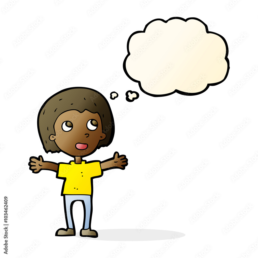 cartoon happy person with thought bubble cartoon happy person with thought bubble