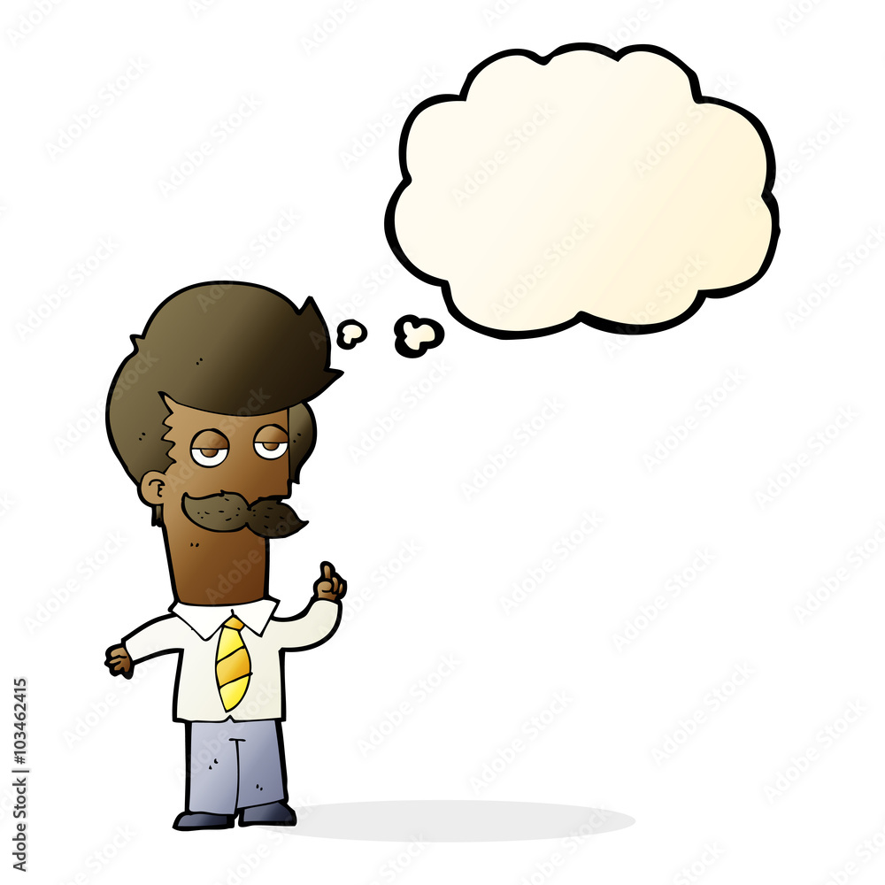 cartoon man with mustache explaining with thought bubble cartoon man with mustache explaining with thought bubble