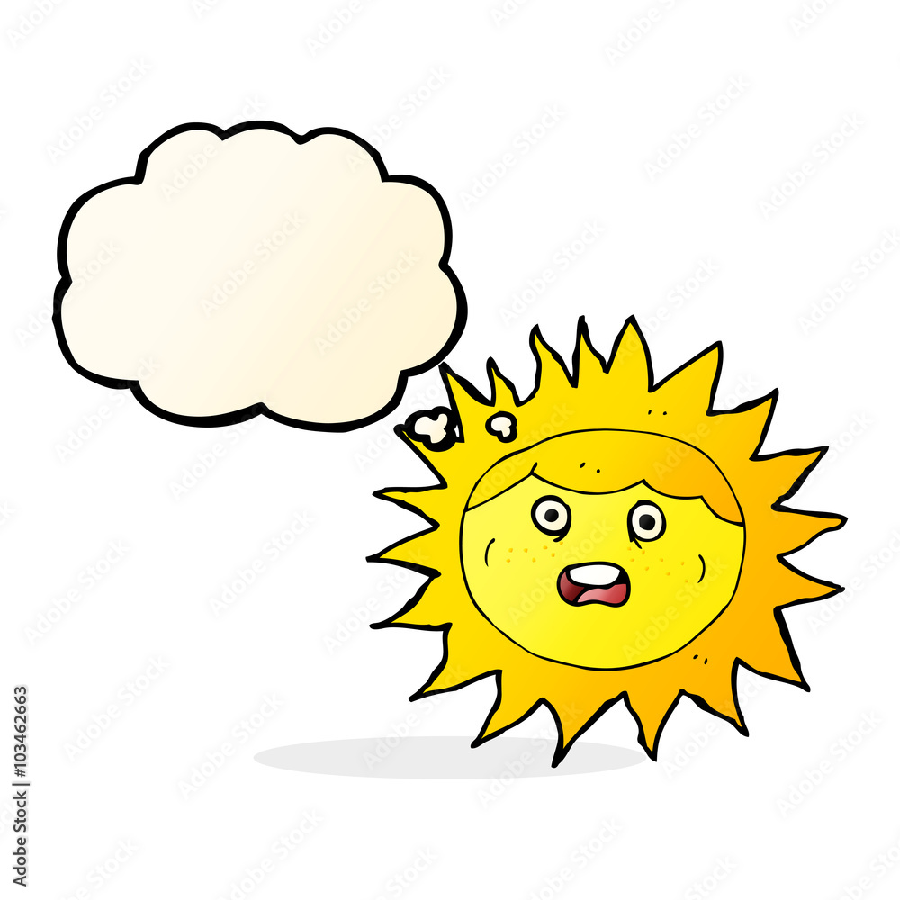 sun cartoon character with thought bubble