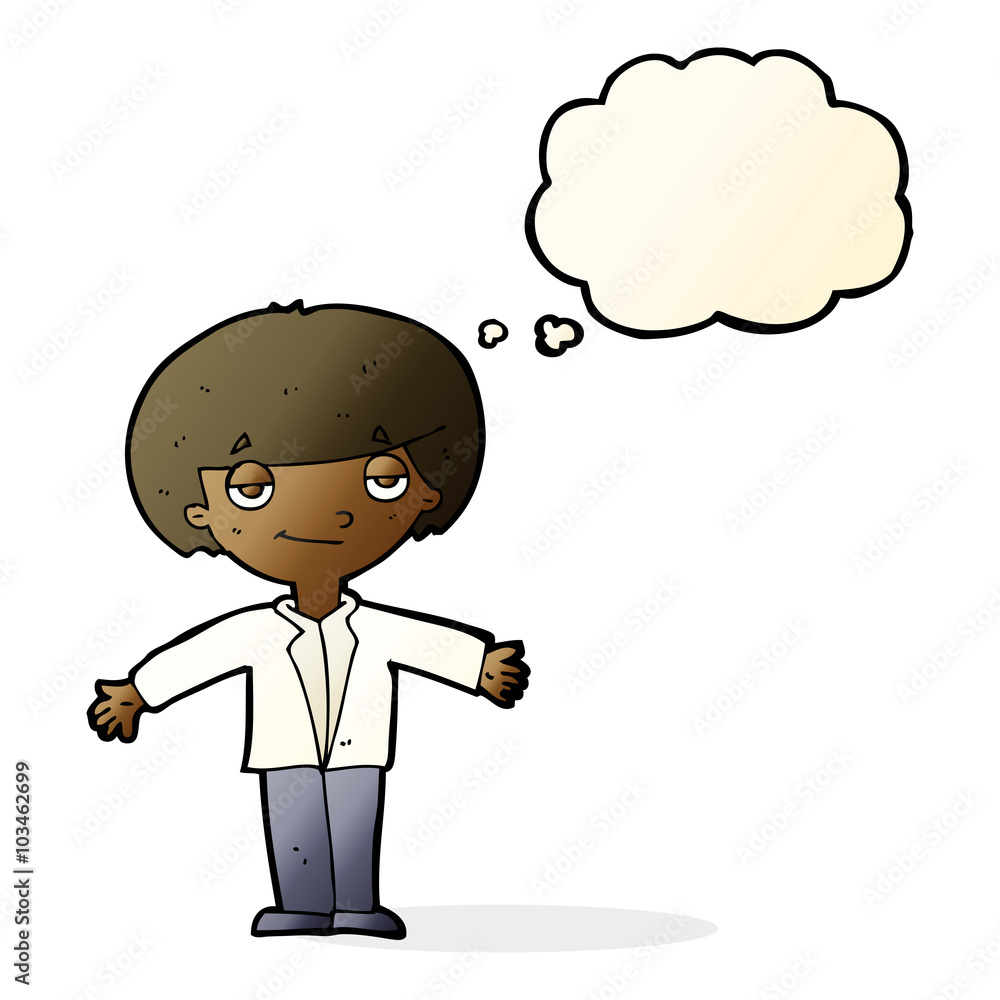 cartoon smug boy with thought bubble cartoon smug boy with thought bubble