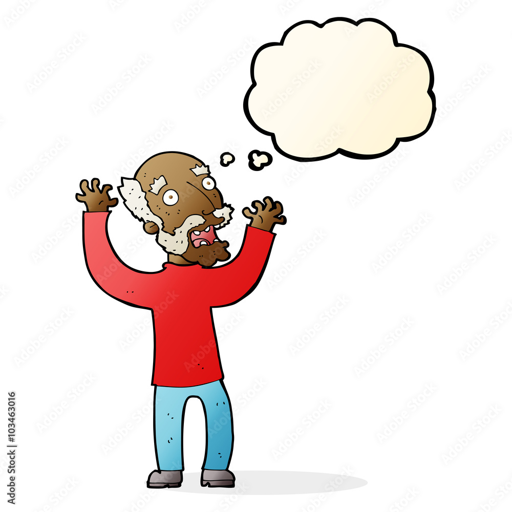 cartoon terrified old man with thought bubble cartoon terrified old man with thought bubble