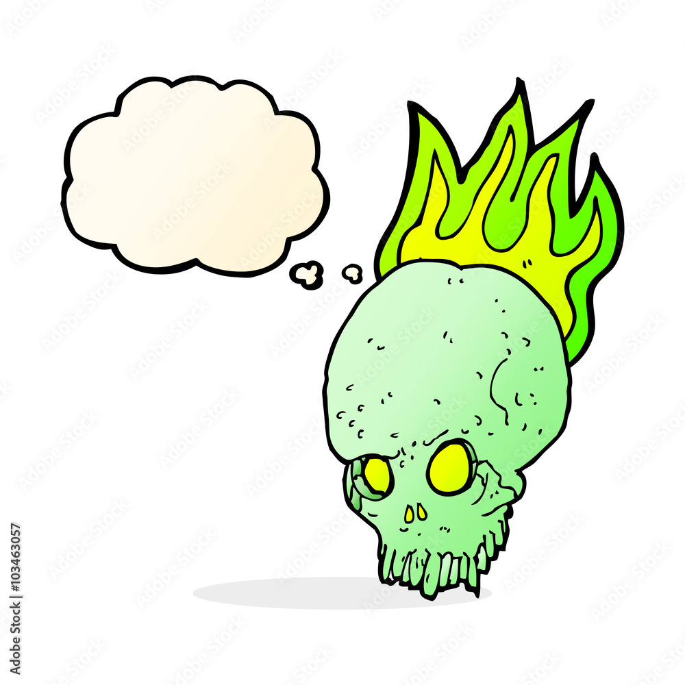 Fototapeta premium cartoon spooky skull with thought bubble