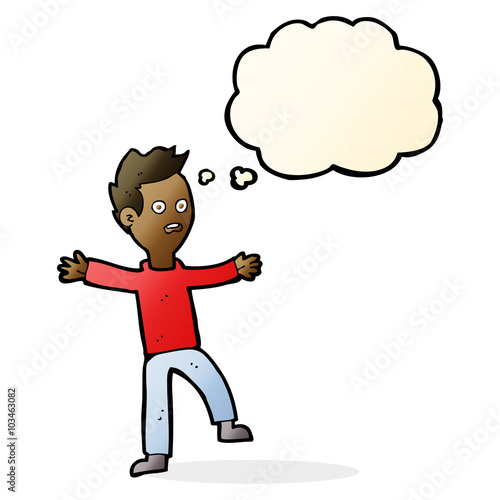 cartoon startled boy with thought bubble