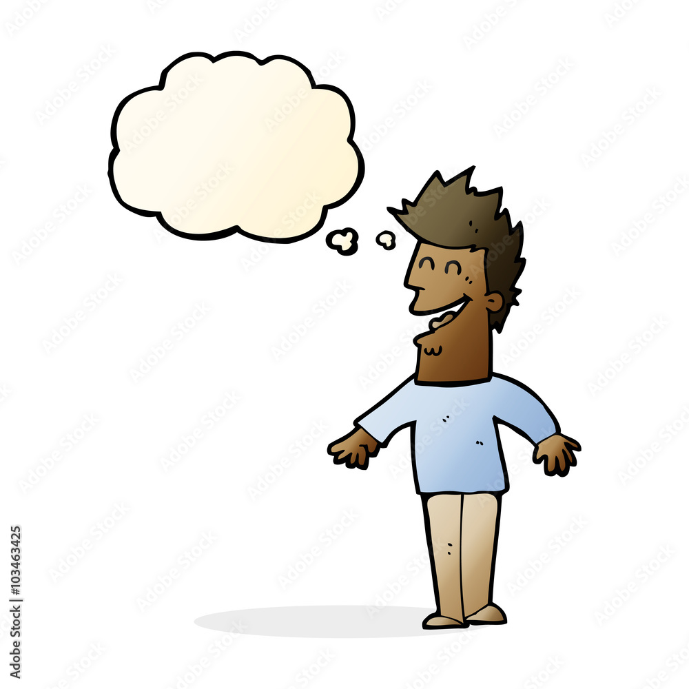 cartoon happy man with thought bubble cartoon happy man with thought bubble