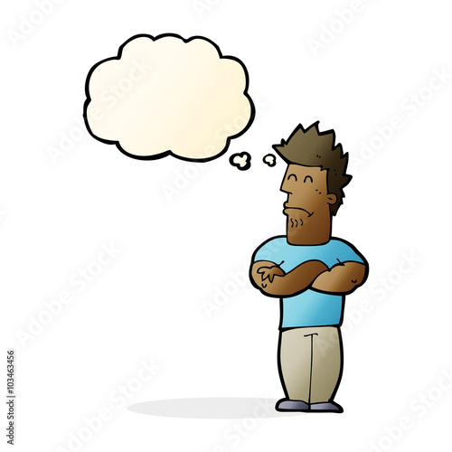 cartoon sulking man with thought bubble
