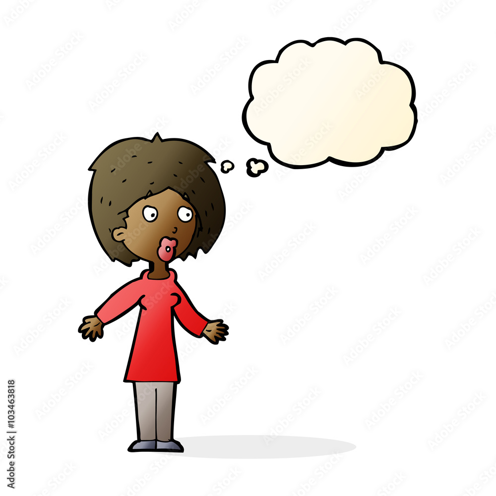 cartoon surprised woman with thought bubble cartoon surprised woman with thought bubble
