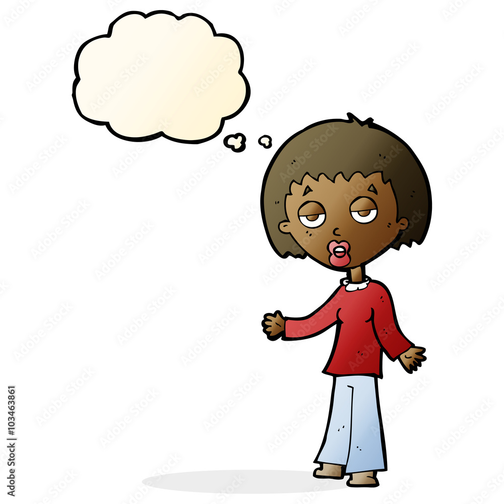 cartoon tired woman with thought bubble cartoon tired woman with thought bubble