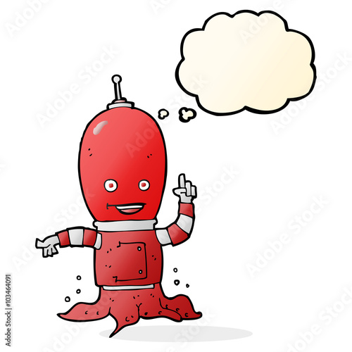 cartoon alien spaceman with thought bubble