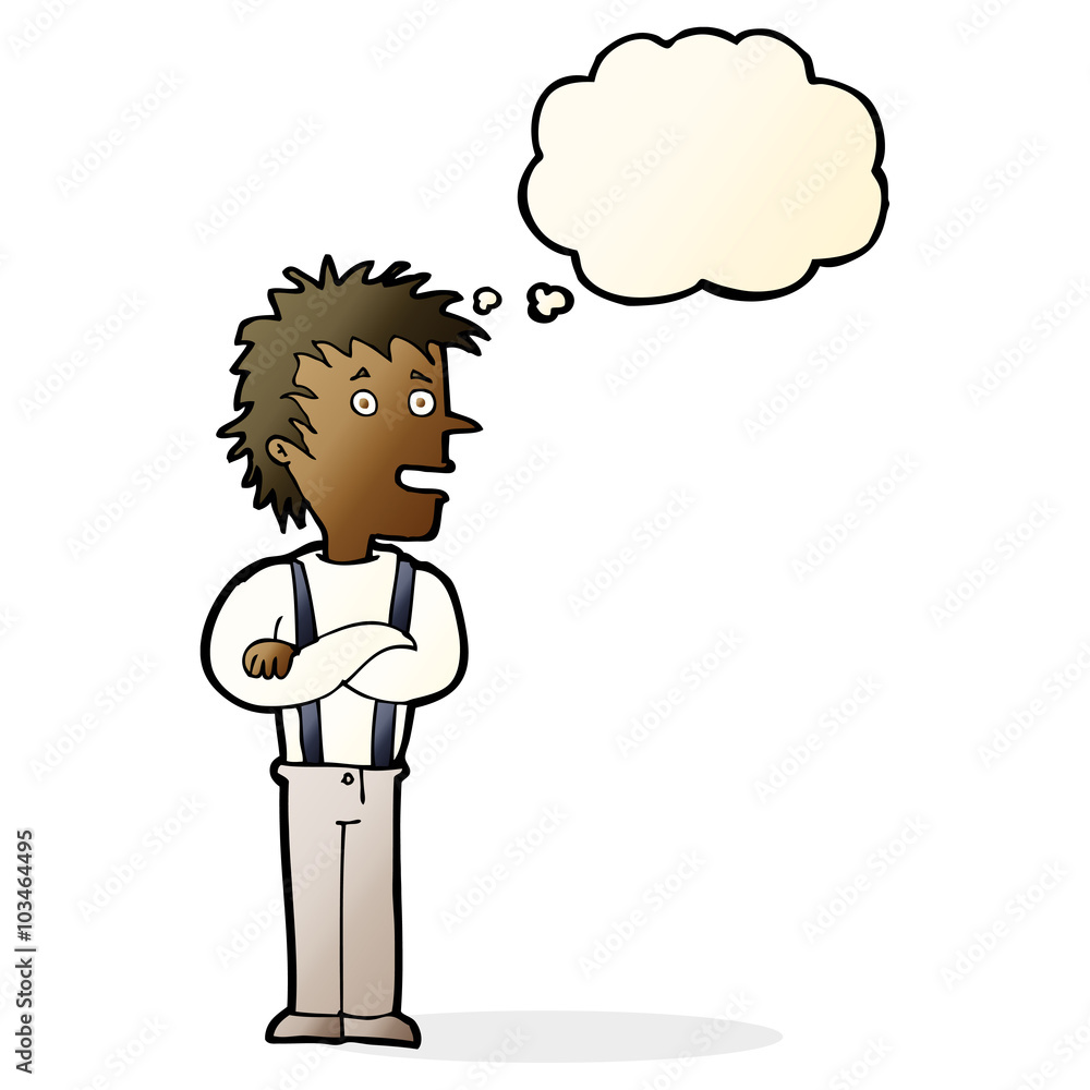 cartoon boy with folded arms with thought bubble cartoon boy with folded arms with thought bubble