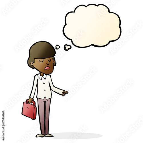 cartoon arrogant businessman pointing with thought bubble