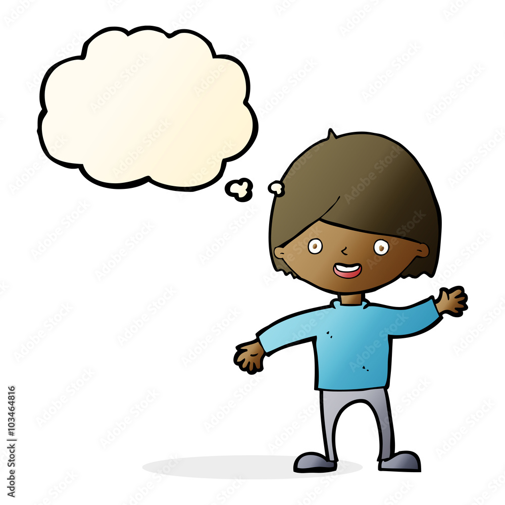 cartoon waving boy with thought bubble cartoon waving boy with thought bubble