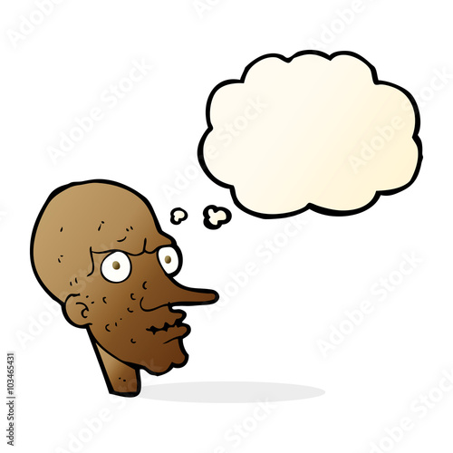 cartoon evil old man with thought bubble