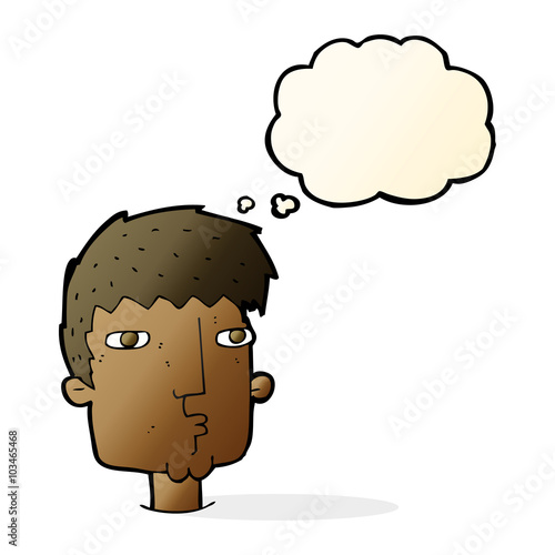 cartoon curious man with thought bubble