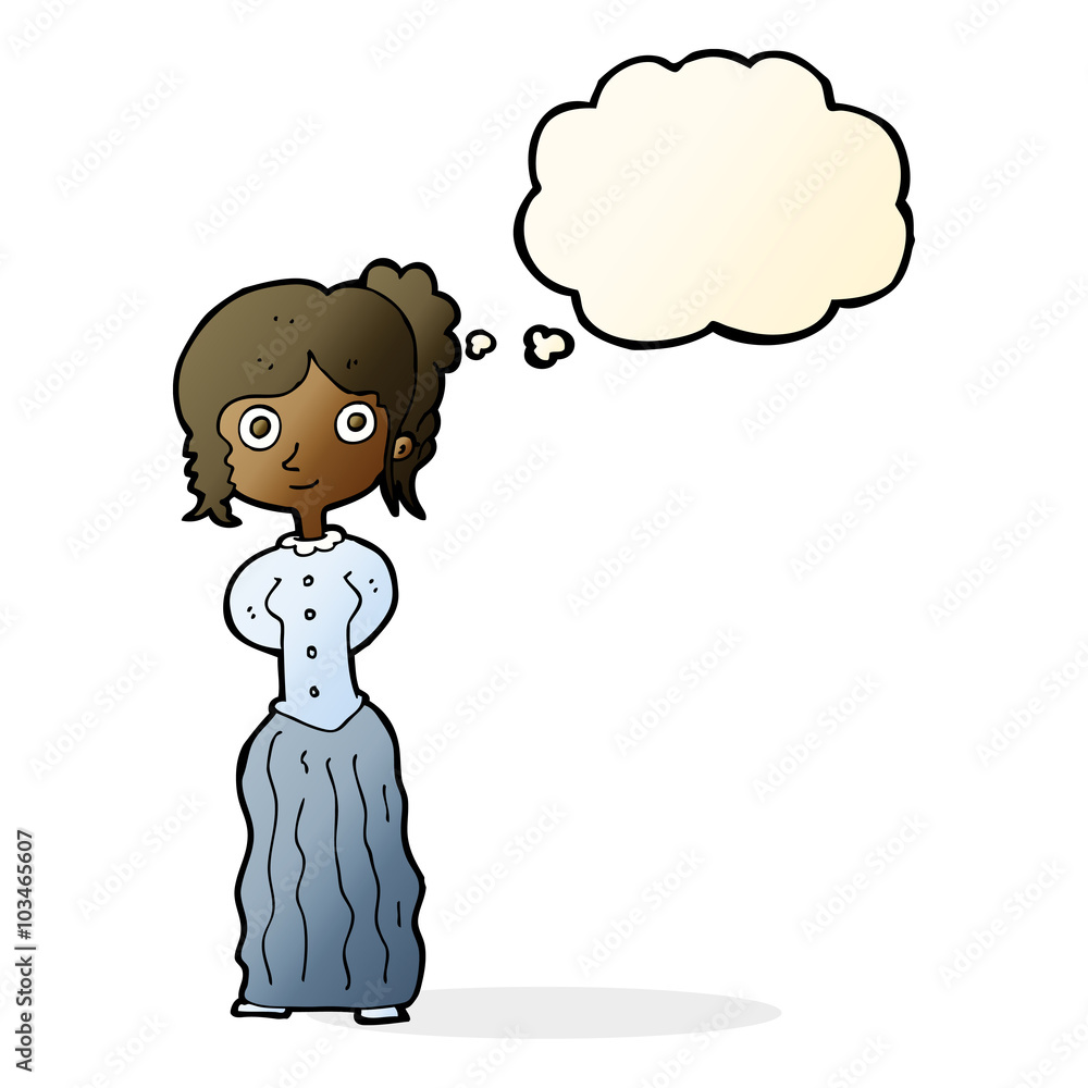 cartoon happy woman with thought bubble cartoon happy woman with thought bubble