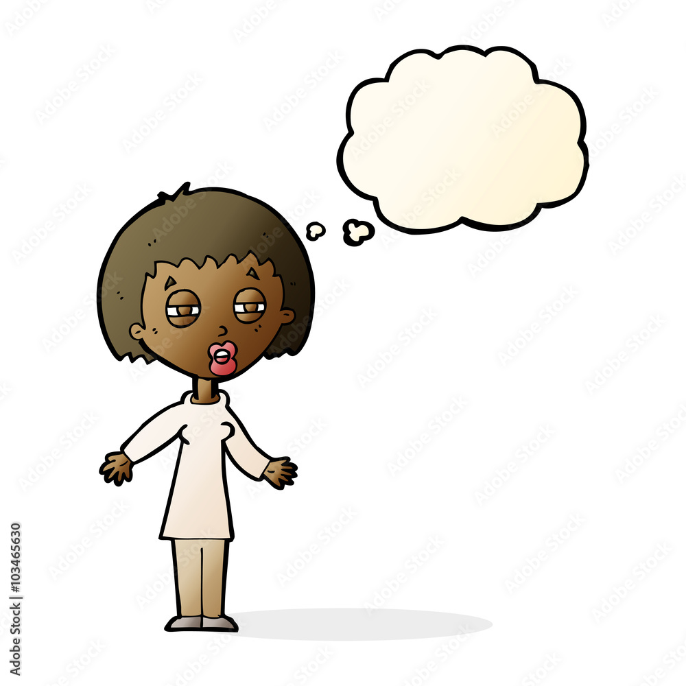 cartoon tired woman with thought bubble cartoon tired woman with thought bubble