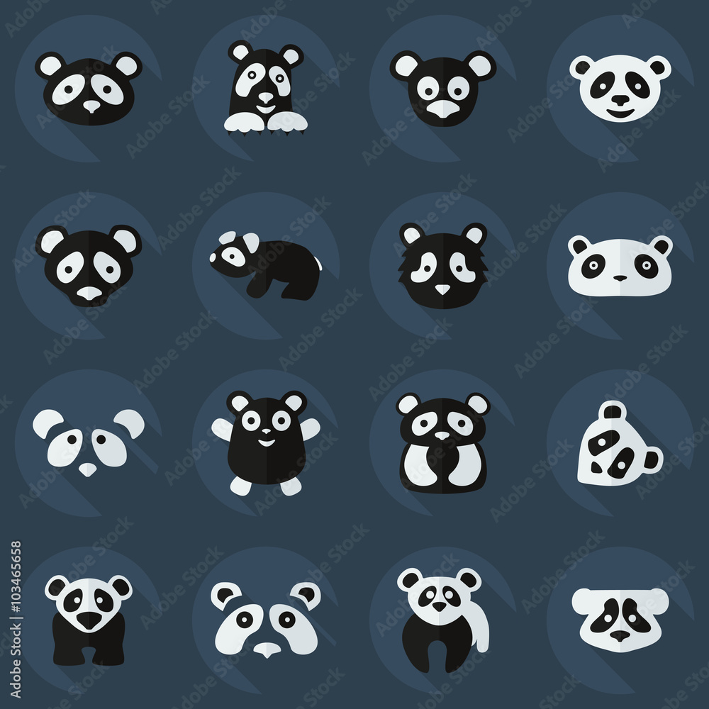 Flat concept, set modern design with shadow pandas Flat concept, set modern design with shadow pandas