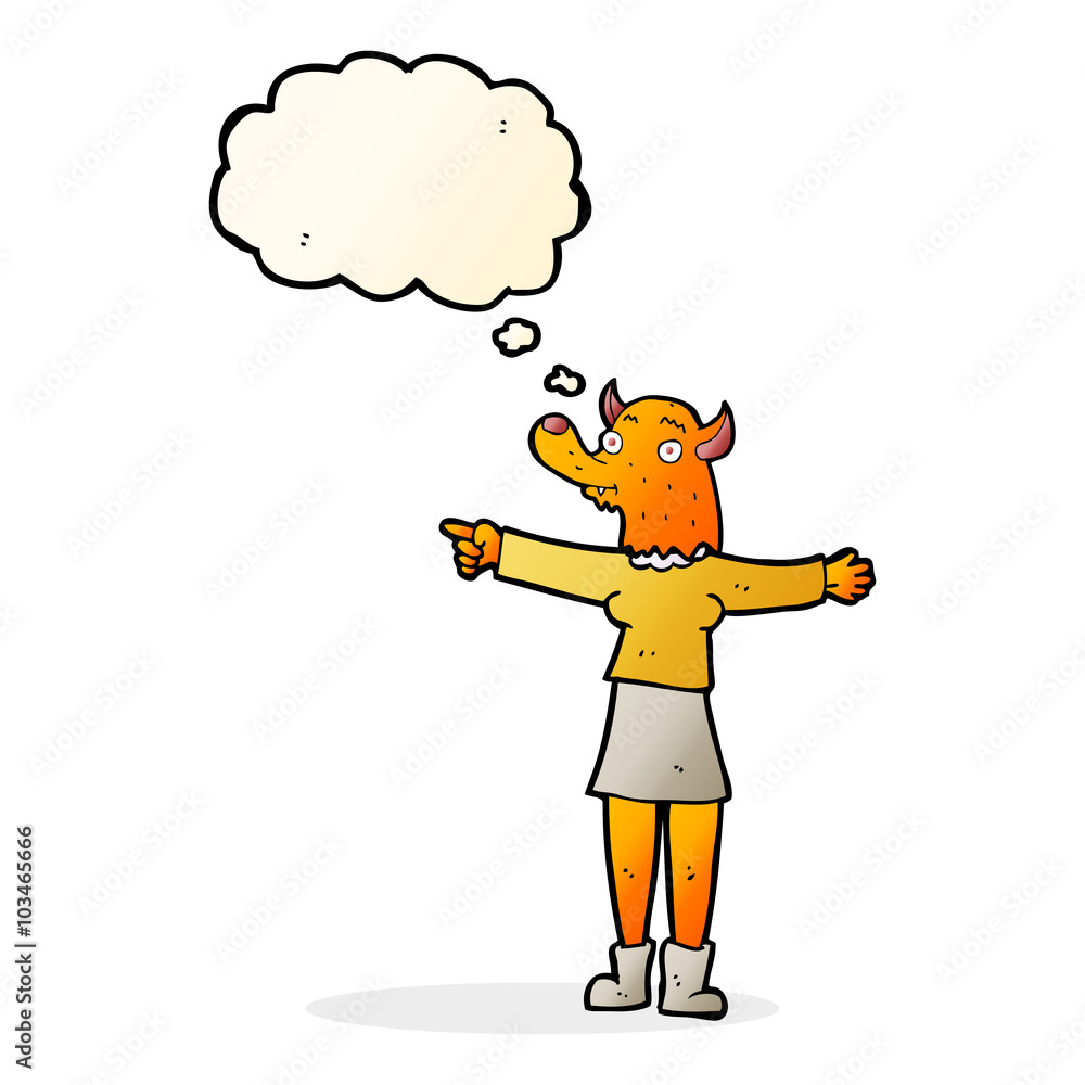 cartoon pointing fox woman with thought bubble cartoon pointing fox woman with thought bubble