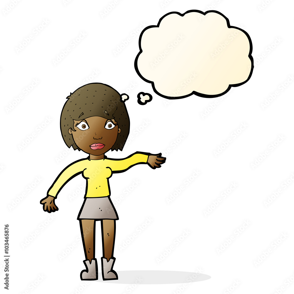 cartoon surprised woman with thought bubble cartoon surprised woman with thought bubble