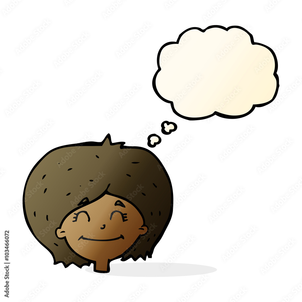 cartoon happy female face with thought bubble cartoon happy female face with thought bubble
