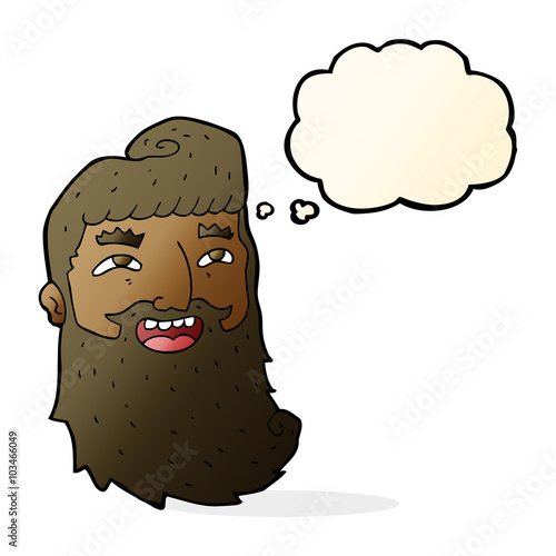 cartoon man with beard laughing with thought bubble
