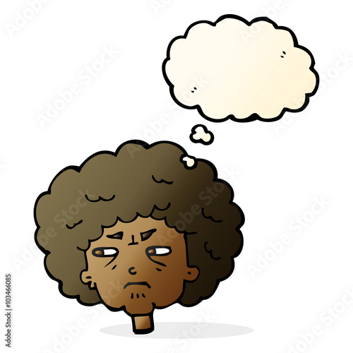 cartoon bitter old woman with thought bubble