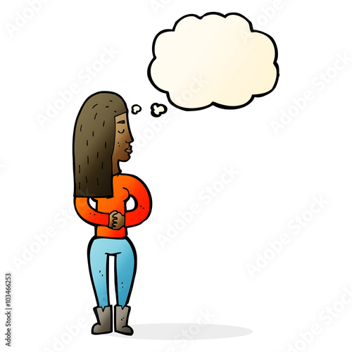 cartoon woman ignoring with thought bubble