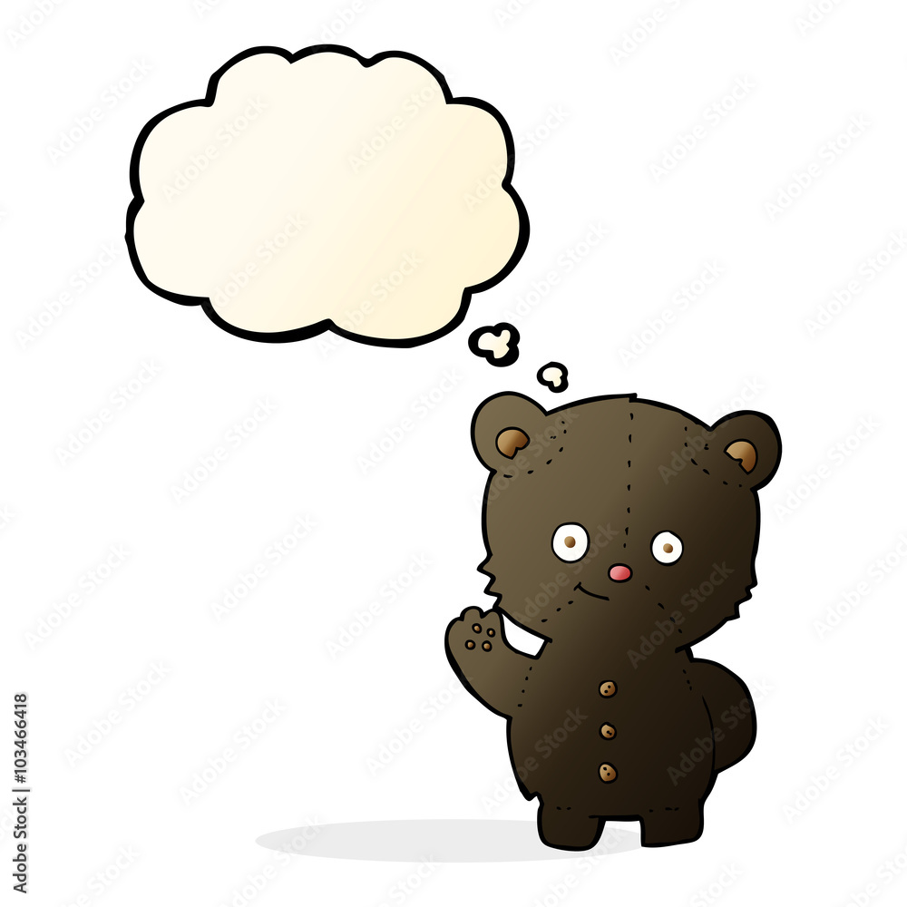 cartoon waving black bear cub with thought bubble cartoon waving black bear cub with thought bubble