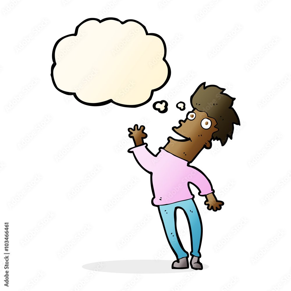 Fototapeta premium cartoon happy man with thought bubble