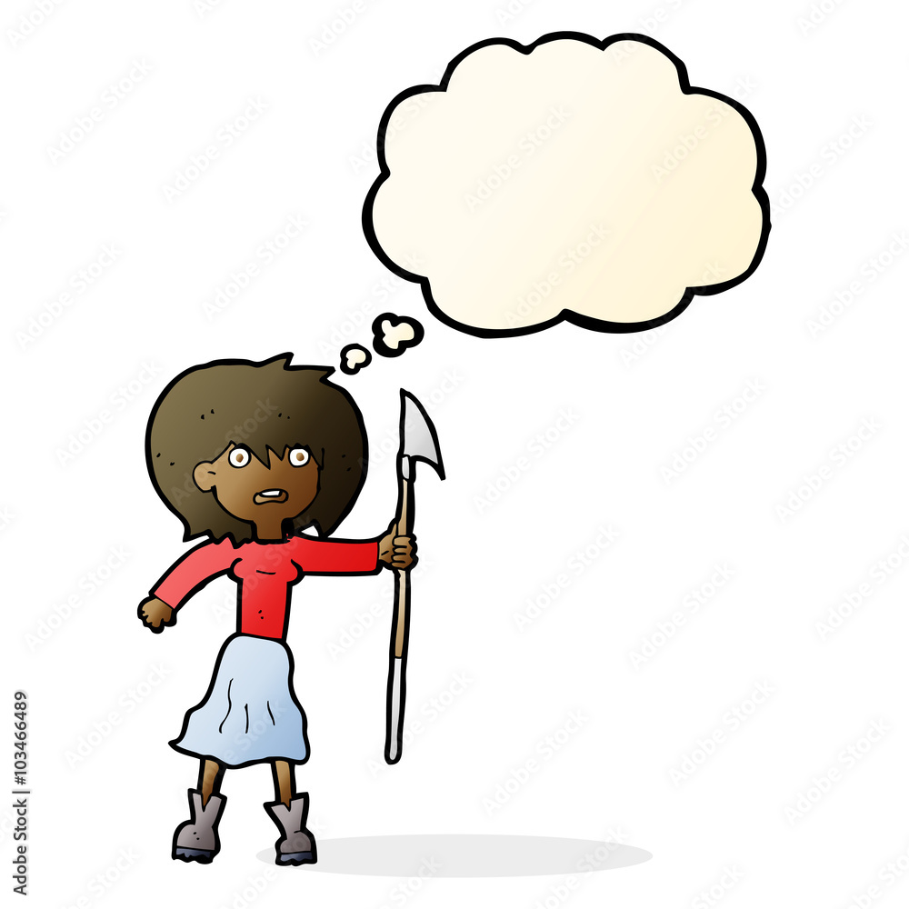 cartoon woman with harpoon with thought bubble cartoon woman with harpoon with thought bubble