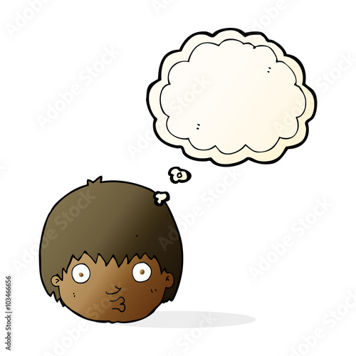 cartoon curious boy with thought bubble