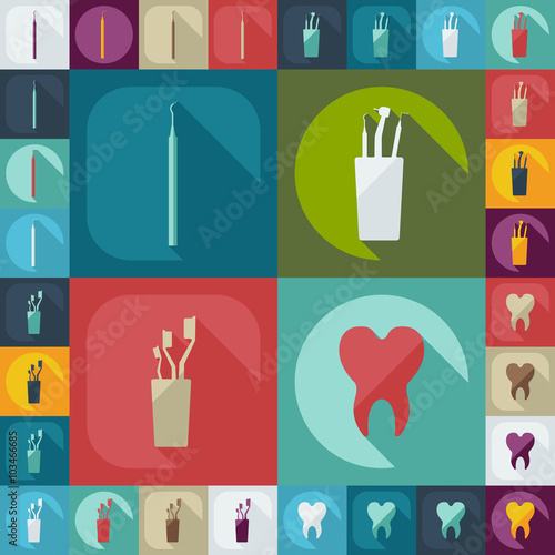 Flat concept, set modern design with shadow dentist tools