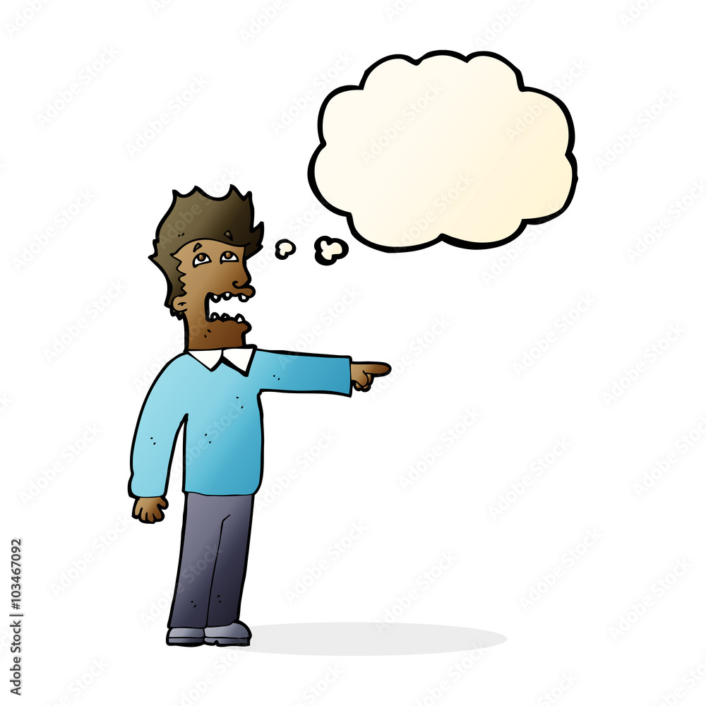 cartoon man accusing with thought bubble cartoon man accusing with thought bubble