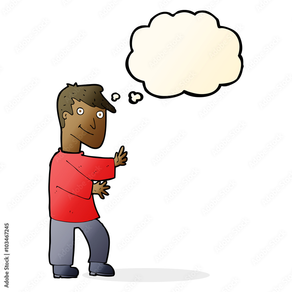 cartoon happy man with thought bubble cartoon happy man with thought bubble