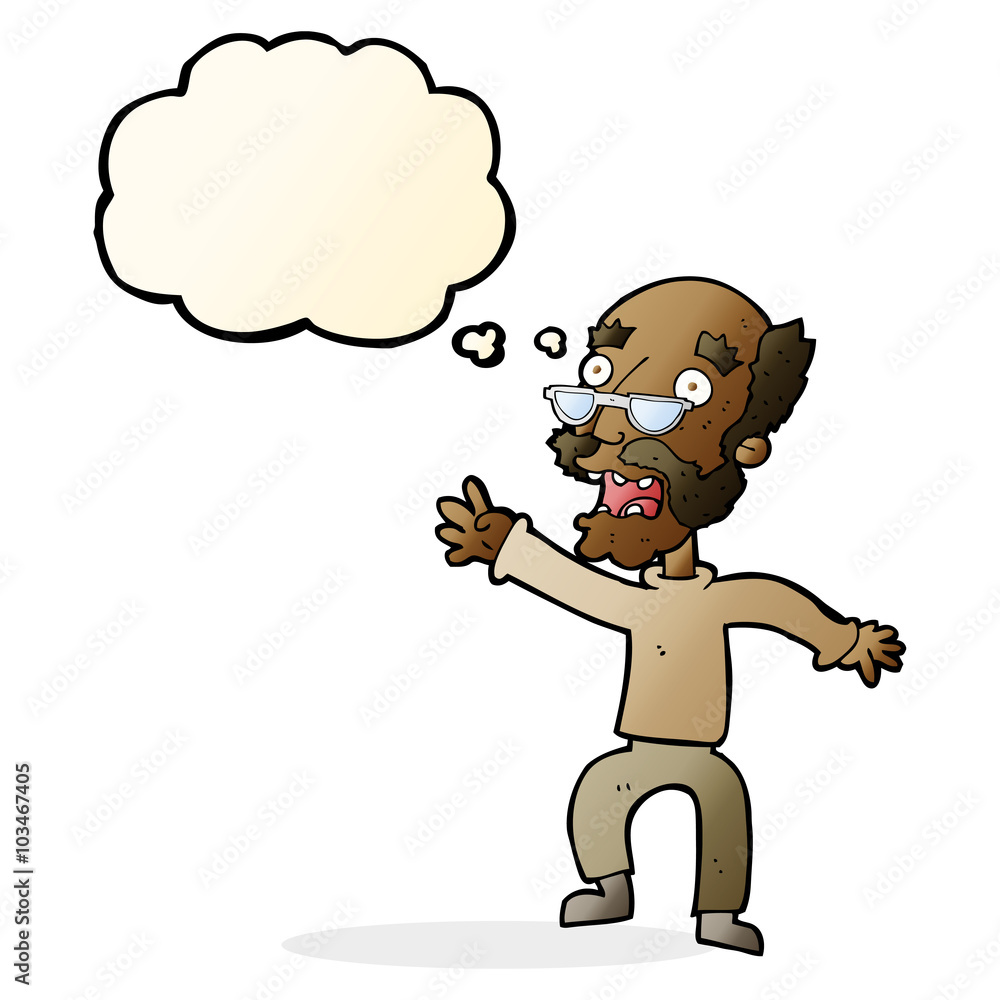 cartoon frightened old man with thought bubble cartoon frightened old man with thought bubble
