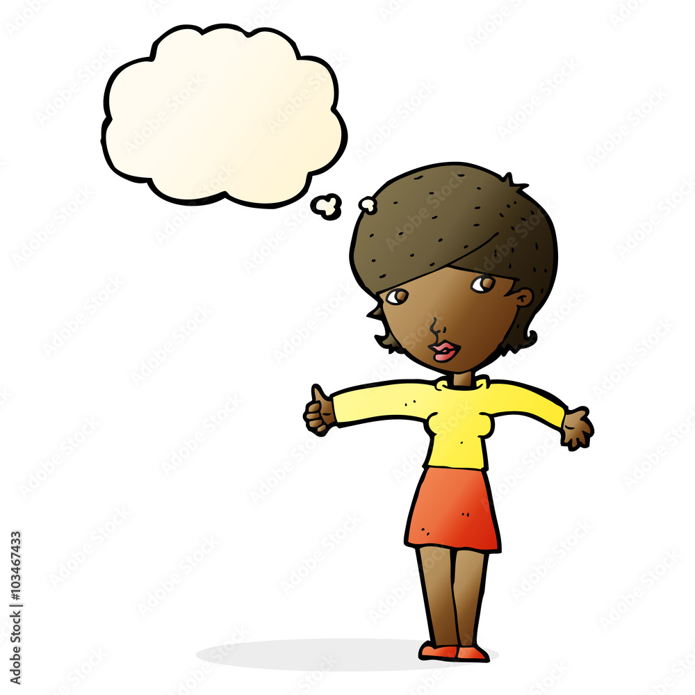 cartoon woman giving thumbs up symbol with thought bubble cartoon woman giving thumbs up symbol with thought bubble