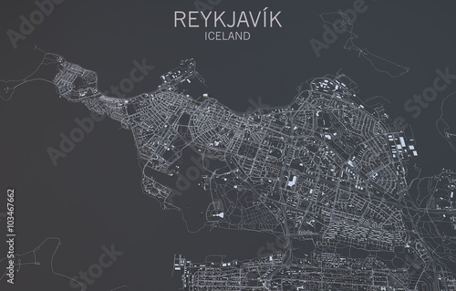 Canvas Print Cartina Reykjavik, vista satellitare, Islanda