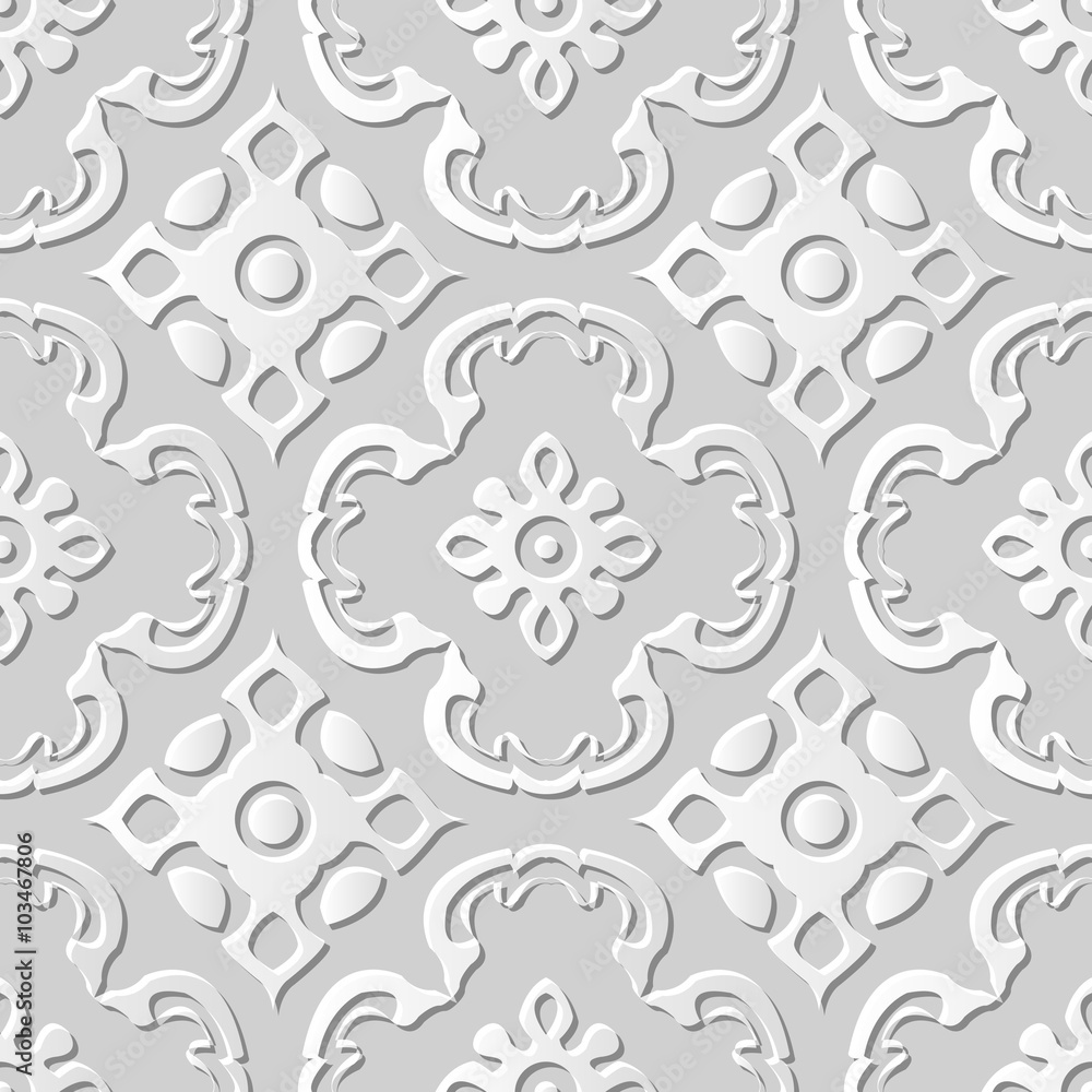Vector damask seamless 3D paper art pattern background 010 Curve Kaleidoscope
