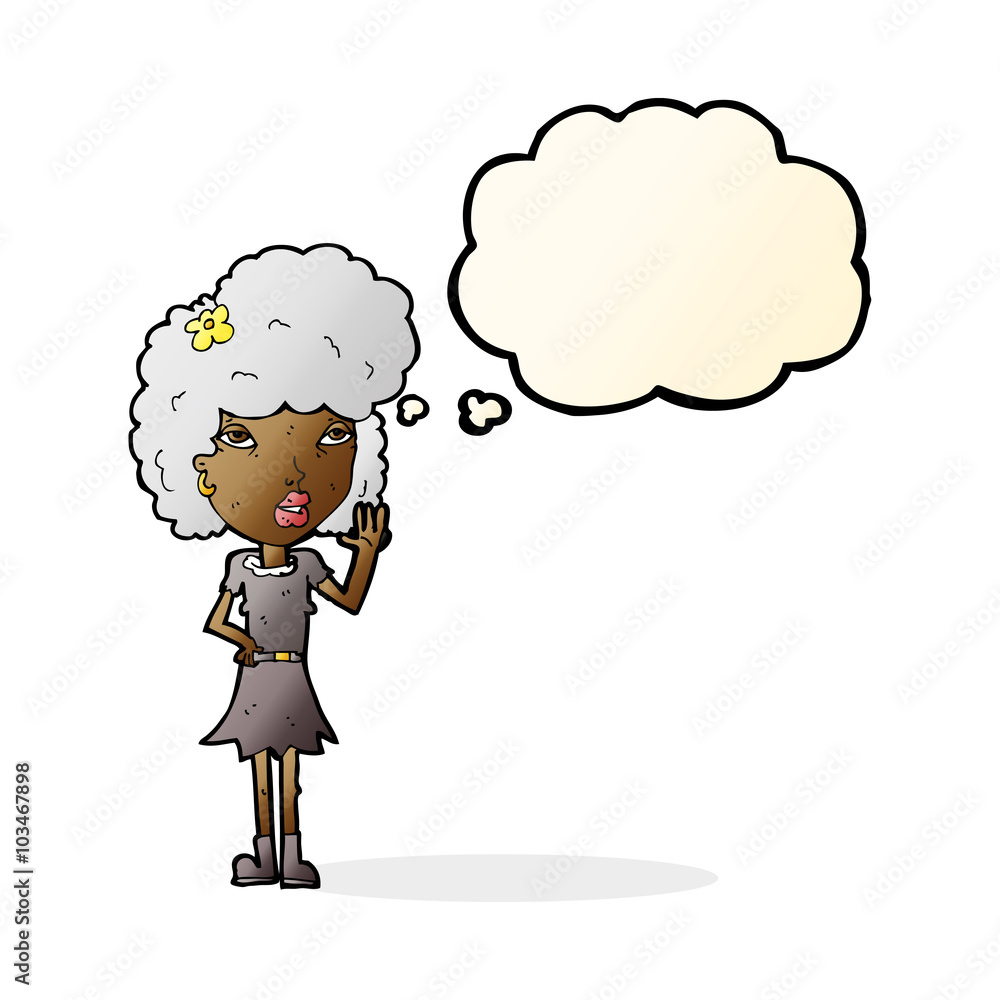 Fototapeta premium cartoon woman waving with thought bubble