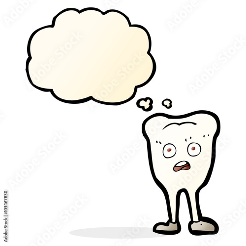 cartoon yellowing tooth with thought bubble