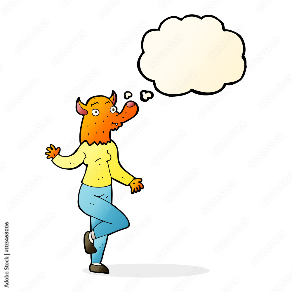 cartoon dancing fox woman with thought bubble cartoon dancing fox woman with thought bubble