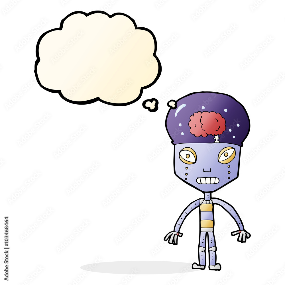 Obraz premium cartoon weird robot with thought bubble